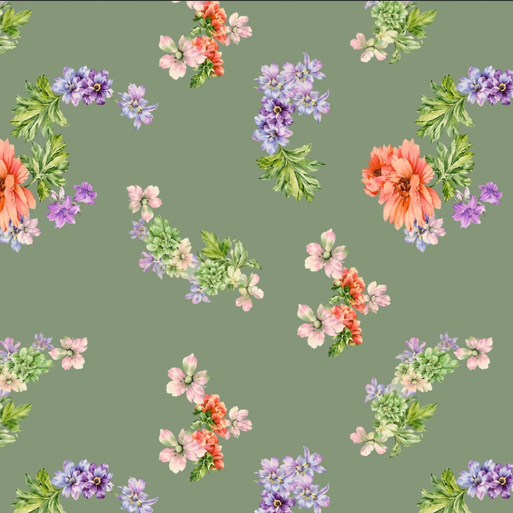 Floral Print design with Olive Green base  colour OM SG 264 C1
