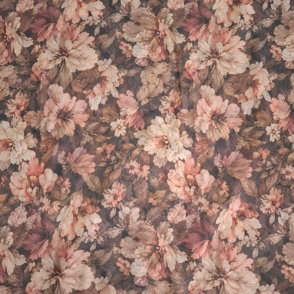 Floral Print Design with Chocolate Brown Base Colour  on Pure Glace Lawn Cotton OM PS 472 C1