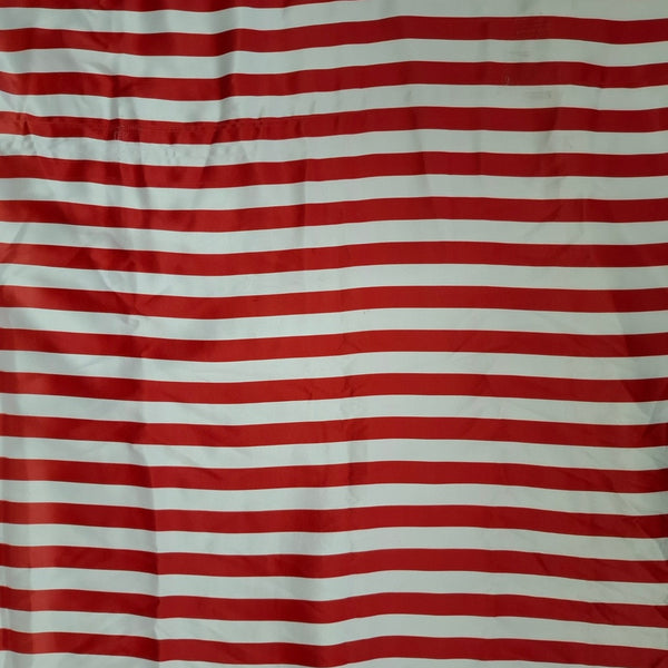 Airtel Red & White 1 Inches Stipes Print on Satin Whiteout fabric OM TK 323