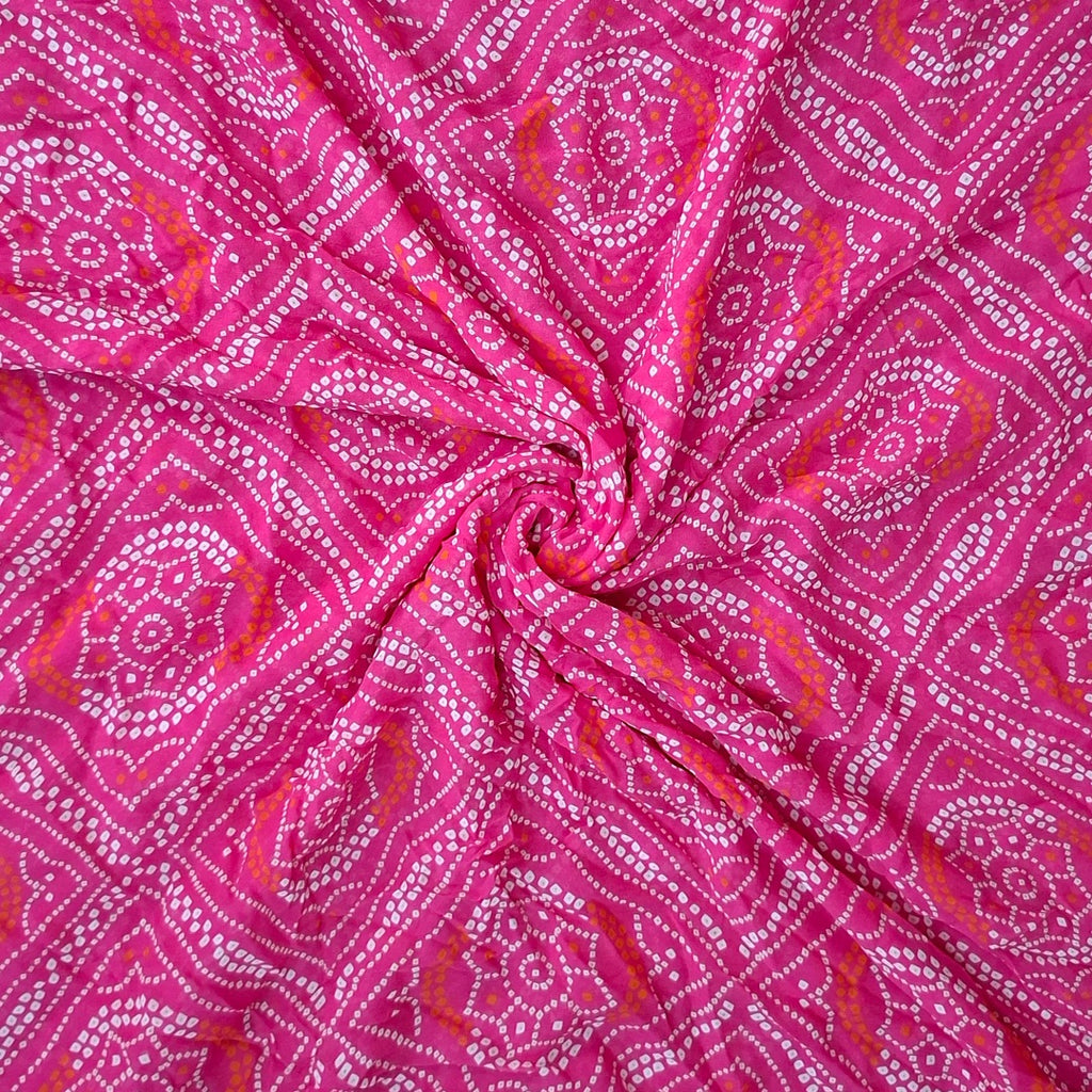 Bandhani Print in Pink Color on Satin Georgette Fabric OM SS 112 New Pink