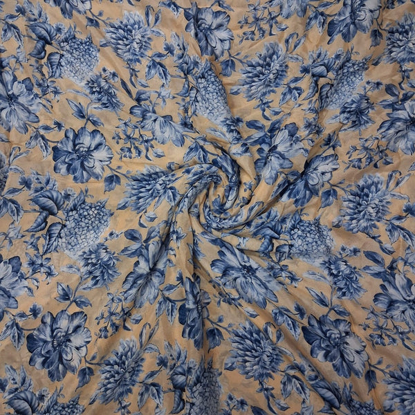 Roshni Big Floral Print in Camel Base Colour with Grey Blue Floral on Pure Cotton Poplin OM PS 371 C1