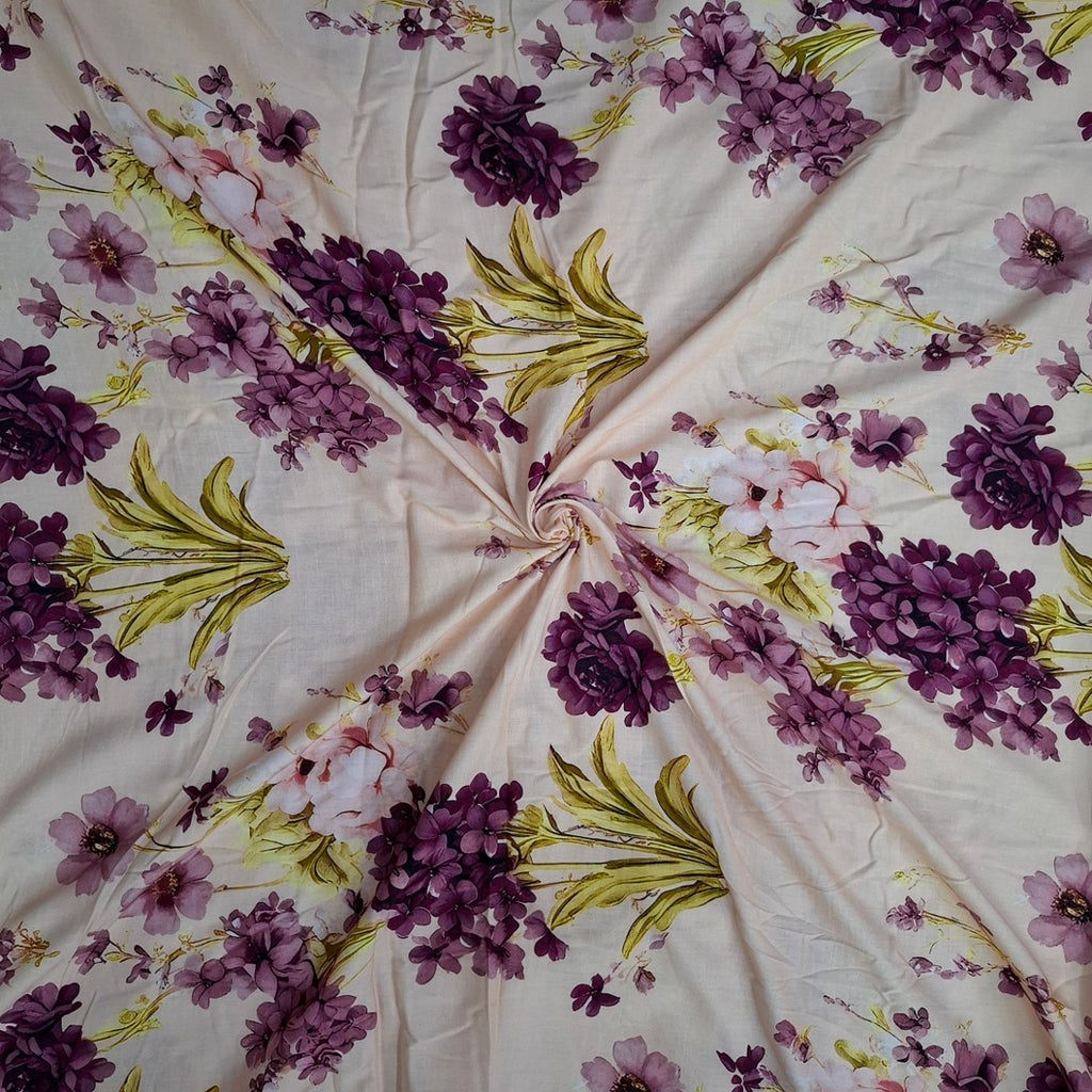 Rania Floral Print with Light Peach Color Base with Multi Floral Design on Pure Glace Lawn Cotton OM PS 426 C1
