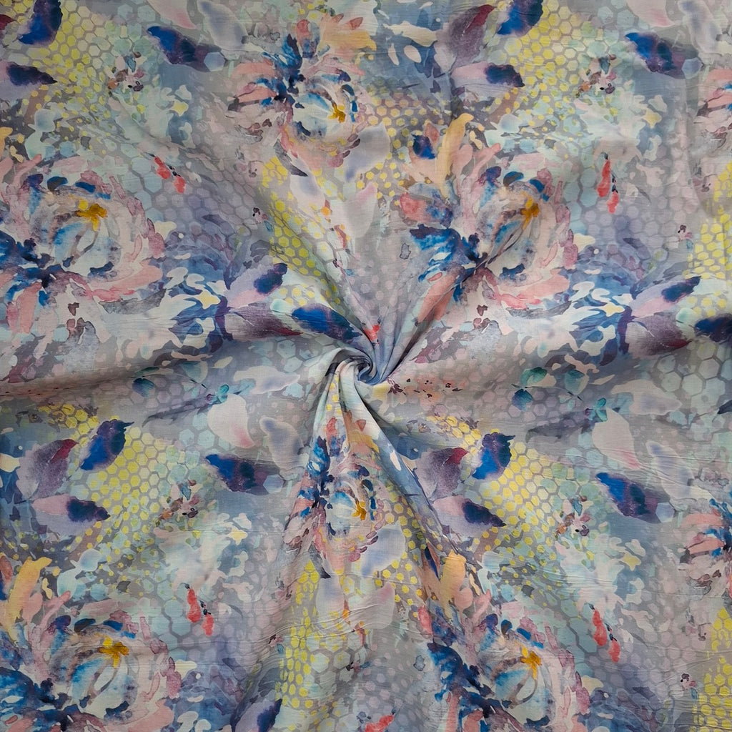 Floral Whispers: Abstract Floral Magic on Satin Georgette OM 100 C1