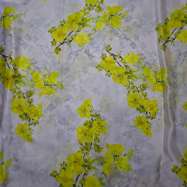 Abstract Floral Print design in Ivory base colour with Neon flower Fabric Pure Silk OM PS 430 C1