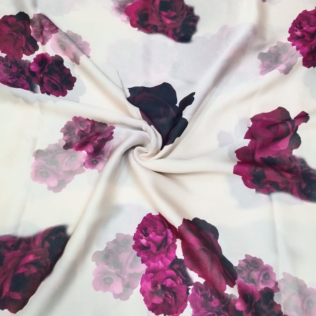 Gazal Pink Floral Bunch Print on Ivory White Base color on Satin Georgette OM SG 225 C11