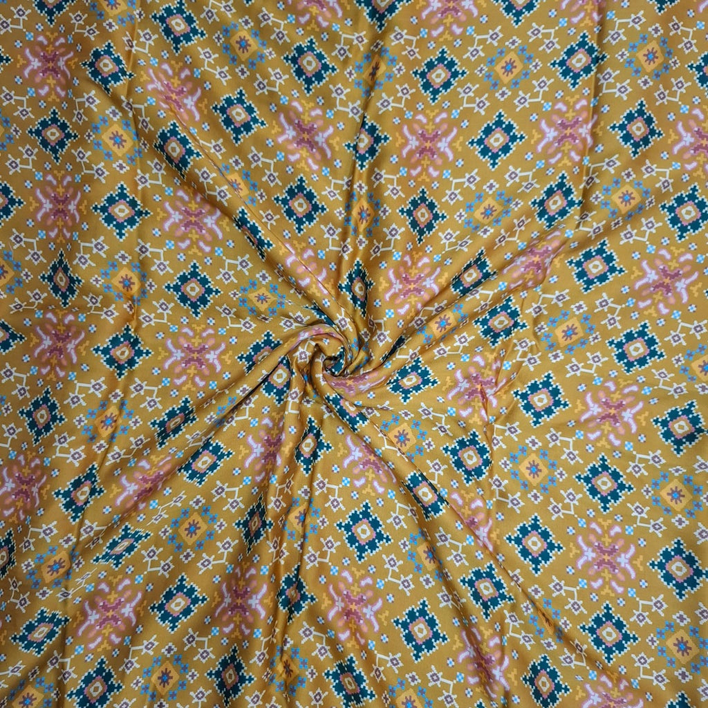 Patola Print design with Mustard Yellow base colour on Pure Modal Satin OM DW 105 C1