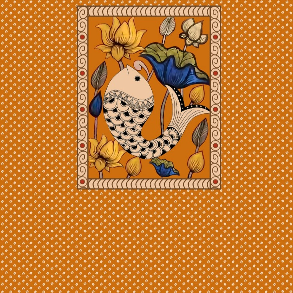 Bandhini kalamkari print design with Yellowish Orange base  colour OM PS 442 C1