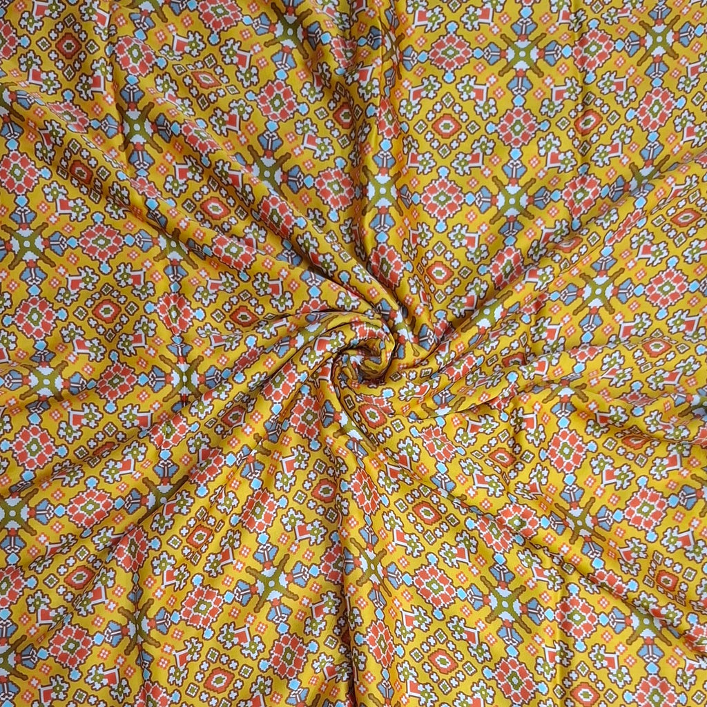 Patola Print design with Mustard Yellow base colour on Pure Modal Satin OM DW 100 C1