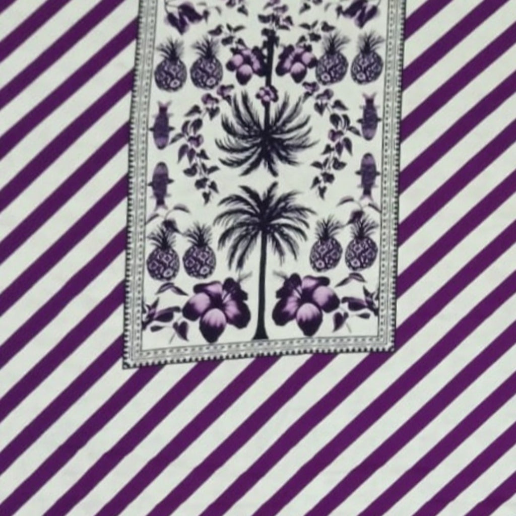 Diagonal stripes Shirt Dress Piece Full with Front, Back & Sleeves on Pure Modal Satin, Piece Cut - 3 mtrs OM TK 543 C2(Purple)
