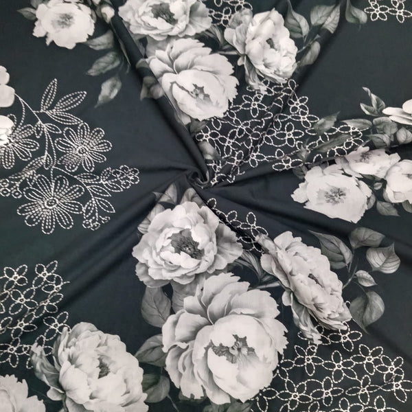 Floral Print design in Black & white colour on Pure Glace Lawn Cotton OM PS 428 C2