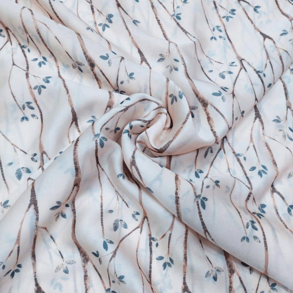 Whimsical Leaf Print Fabric: A Nature-Inspired Delight- Satin Georgette