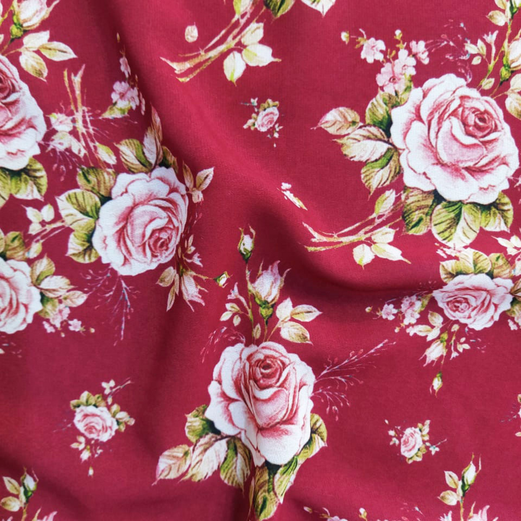 Floral Printed Fabric Material Floral Georgette Red