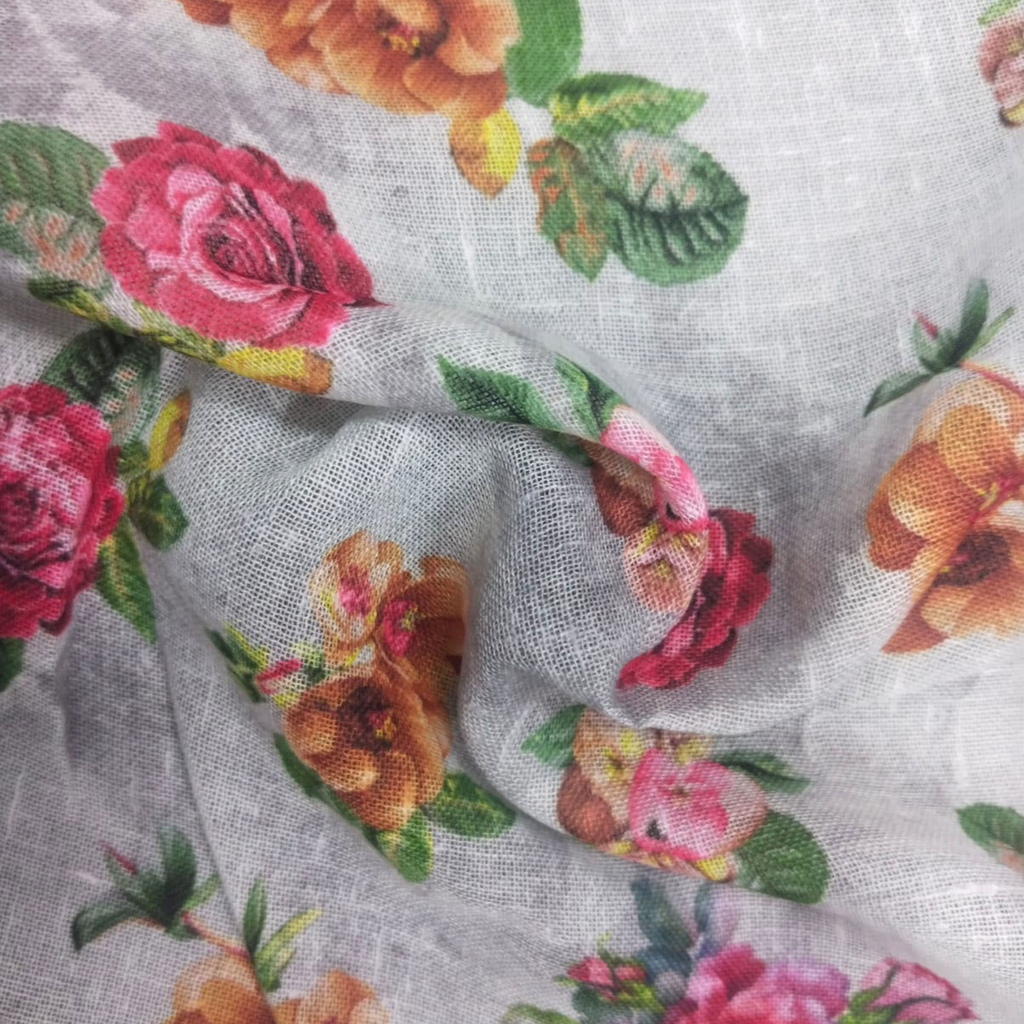 Floral Printed Fabric Material Floral Linen Blue