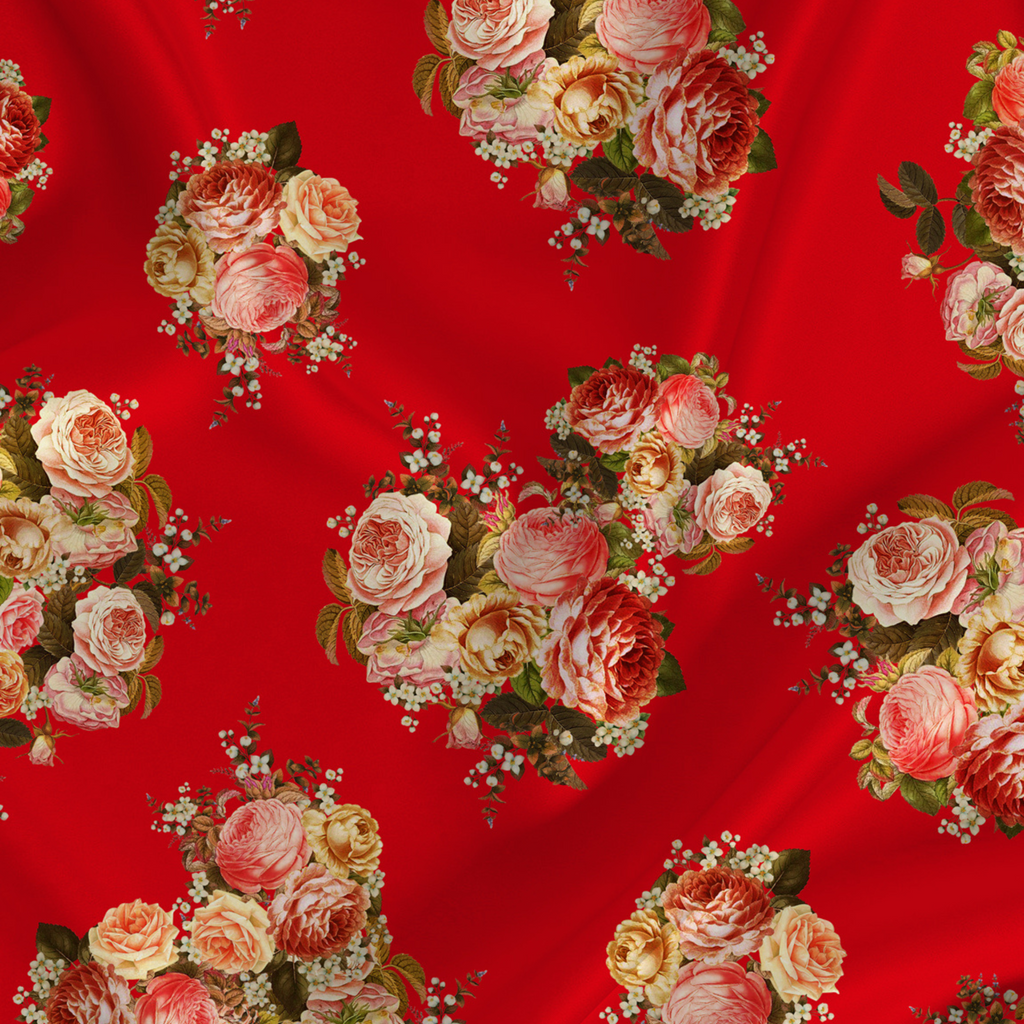 Floral Printed Fabric Material Floral Modal Satin Red