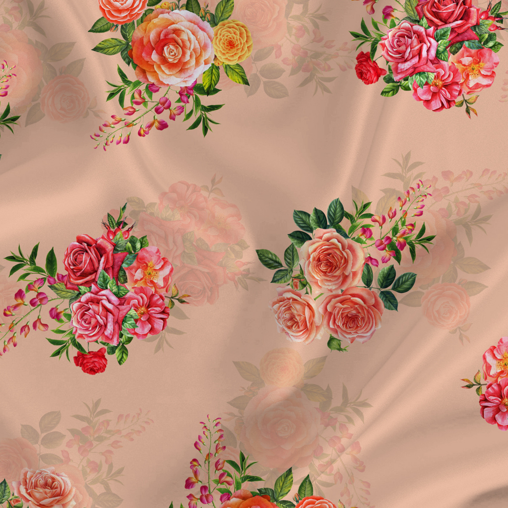 Floral Printed Fabric Material Floral Softy Satin Orange