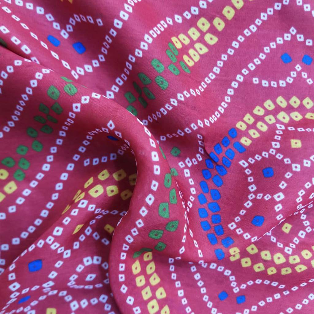 Bandhini Printed Fabric Material Bandhini Satin Gerogette Pink