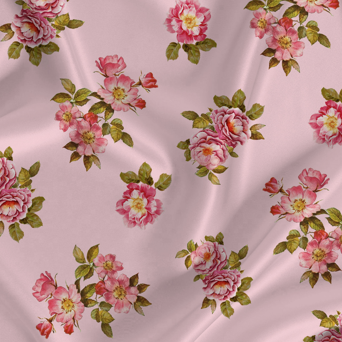 Floral Printed Fabric Material Floral Modal Satin Pink