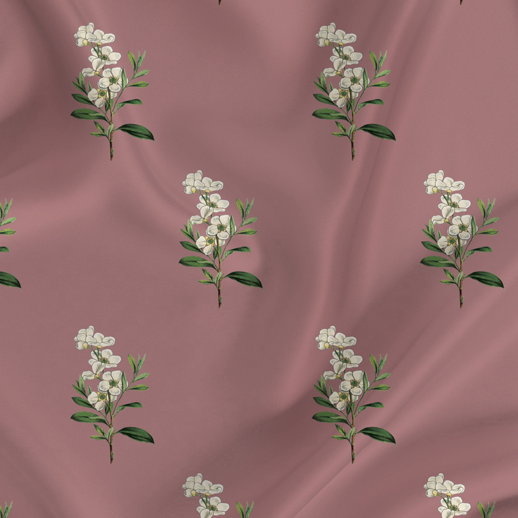 Floral Printed Fabric Material Floral Softy Satin Pink