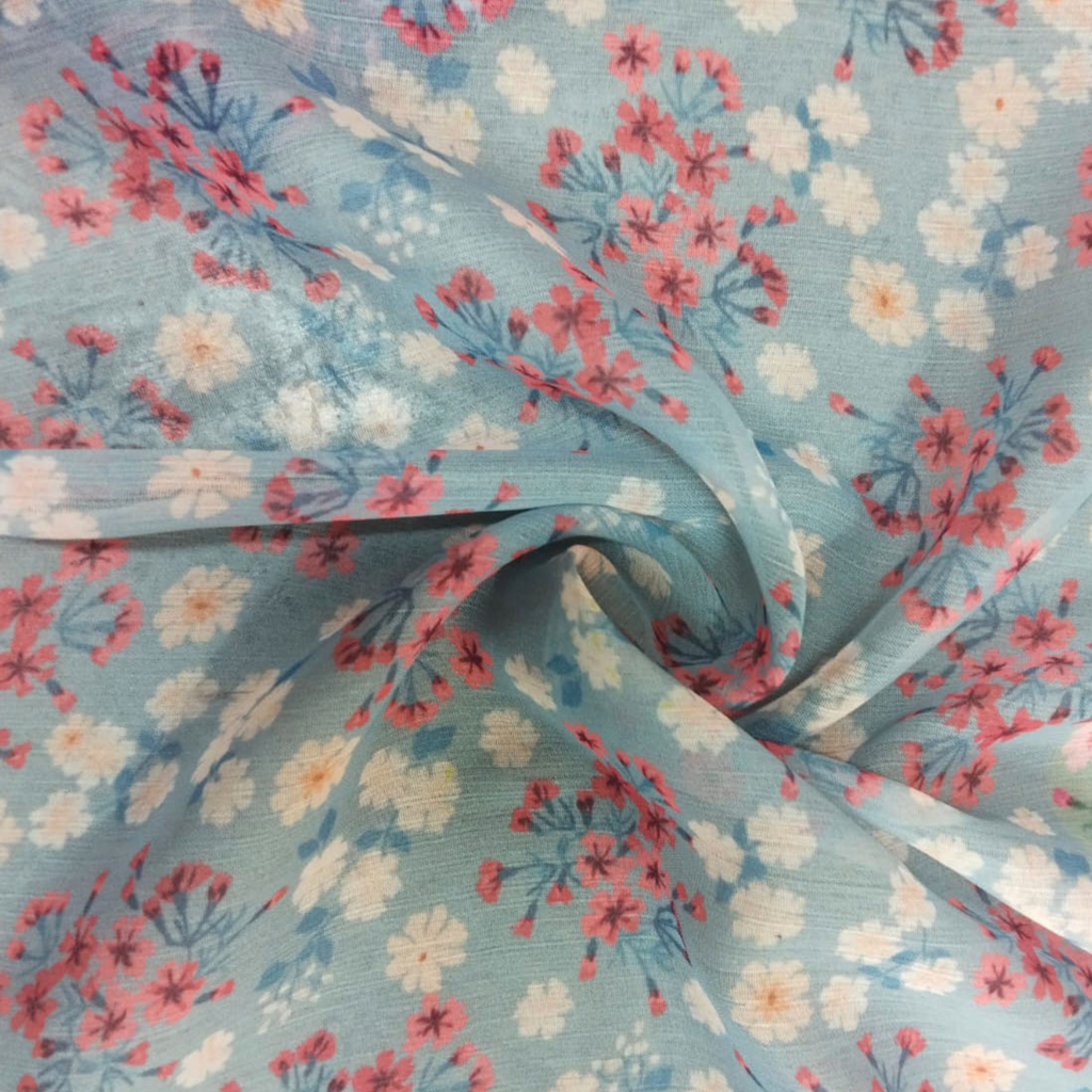 Ditsy Floral Printed Fabric Material Floral Chiffon Green