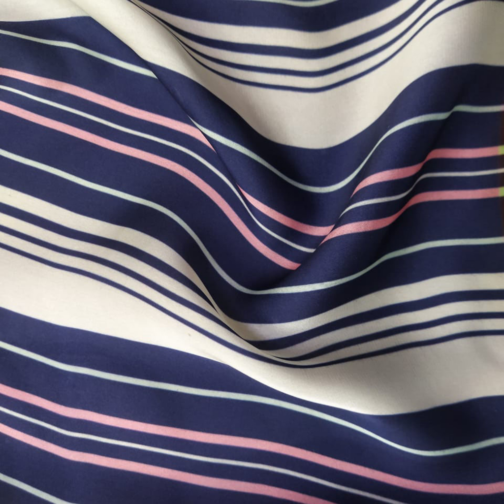 Stripes Printed Fabric Material Stripes Satin Gerogette Blue