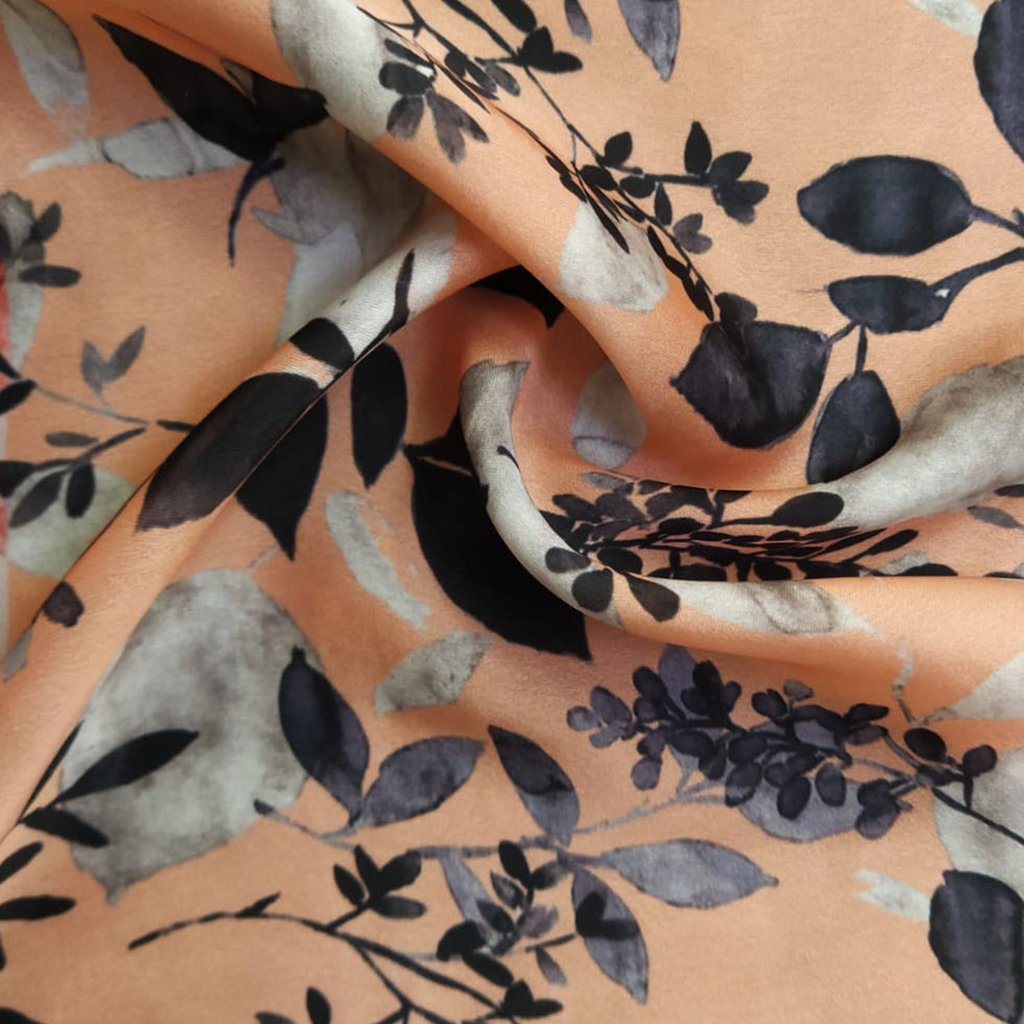 Abstract Printed Fabric Material Abstract Satin Gerogette Brown