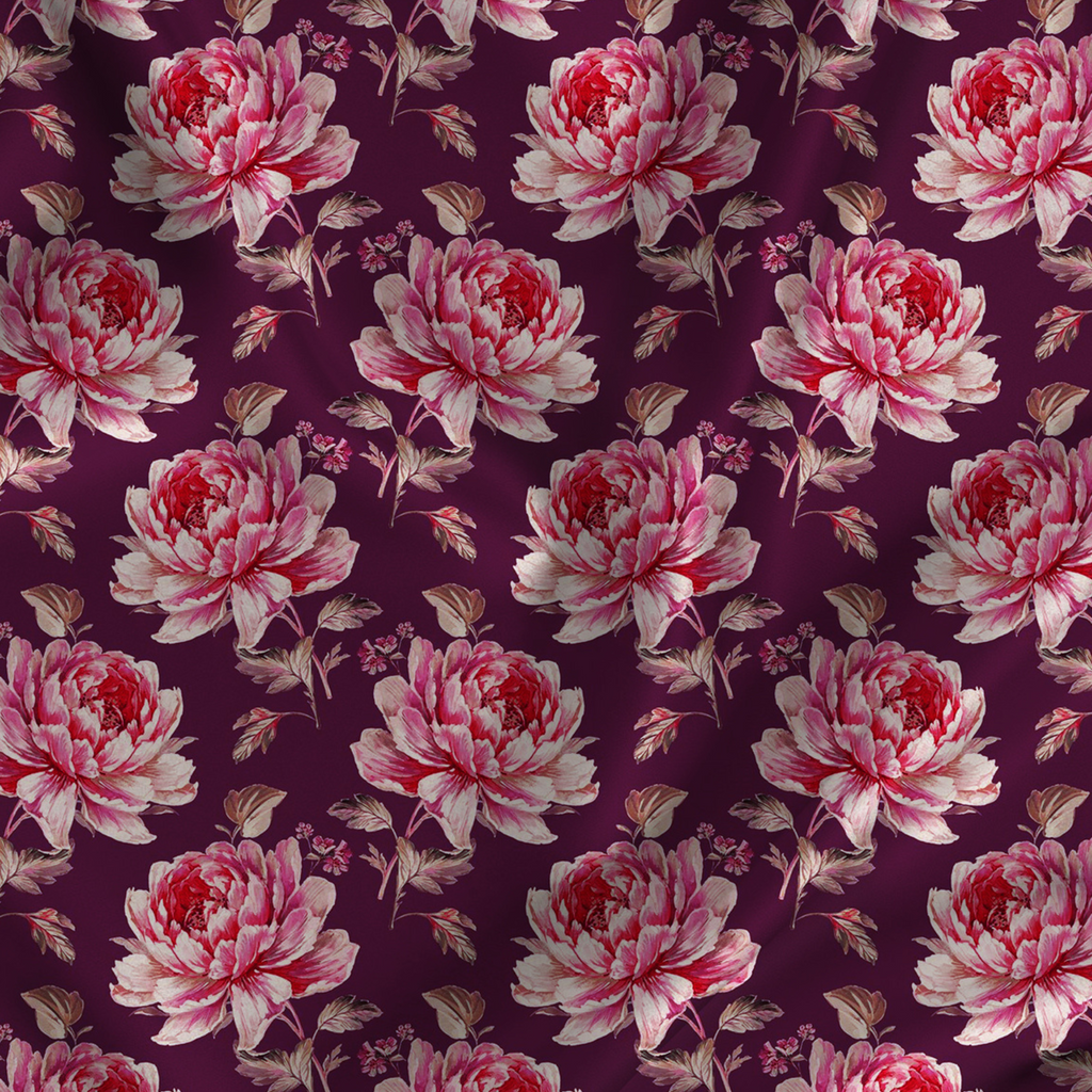 Floral Printed Fabric Material Floral Modal Satin Maroon