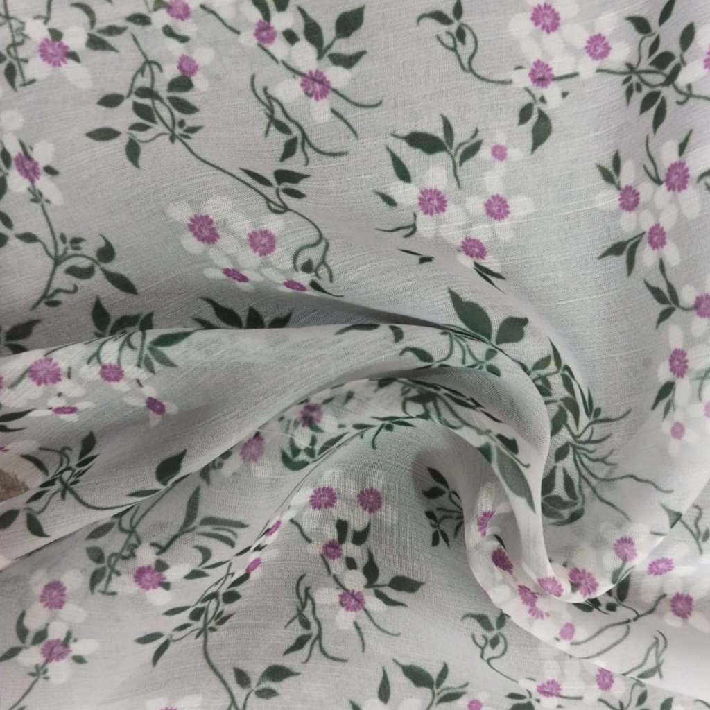 Ditsy Floral Printed Fabric Material Floral Chiffon Grey