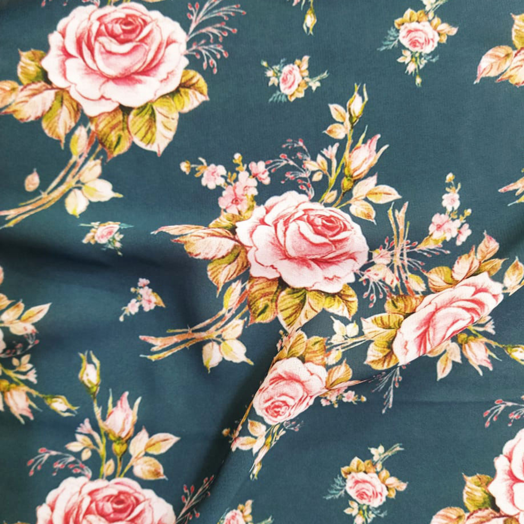 Floral Printed Fabric Material Floral Georgette Green