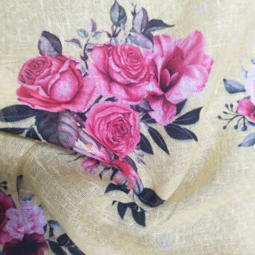 Floral Printed Fabric Material Floral Linen Off White