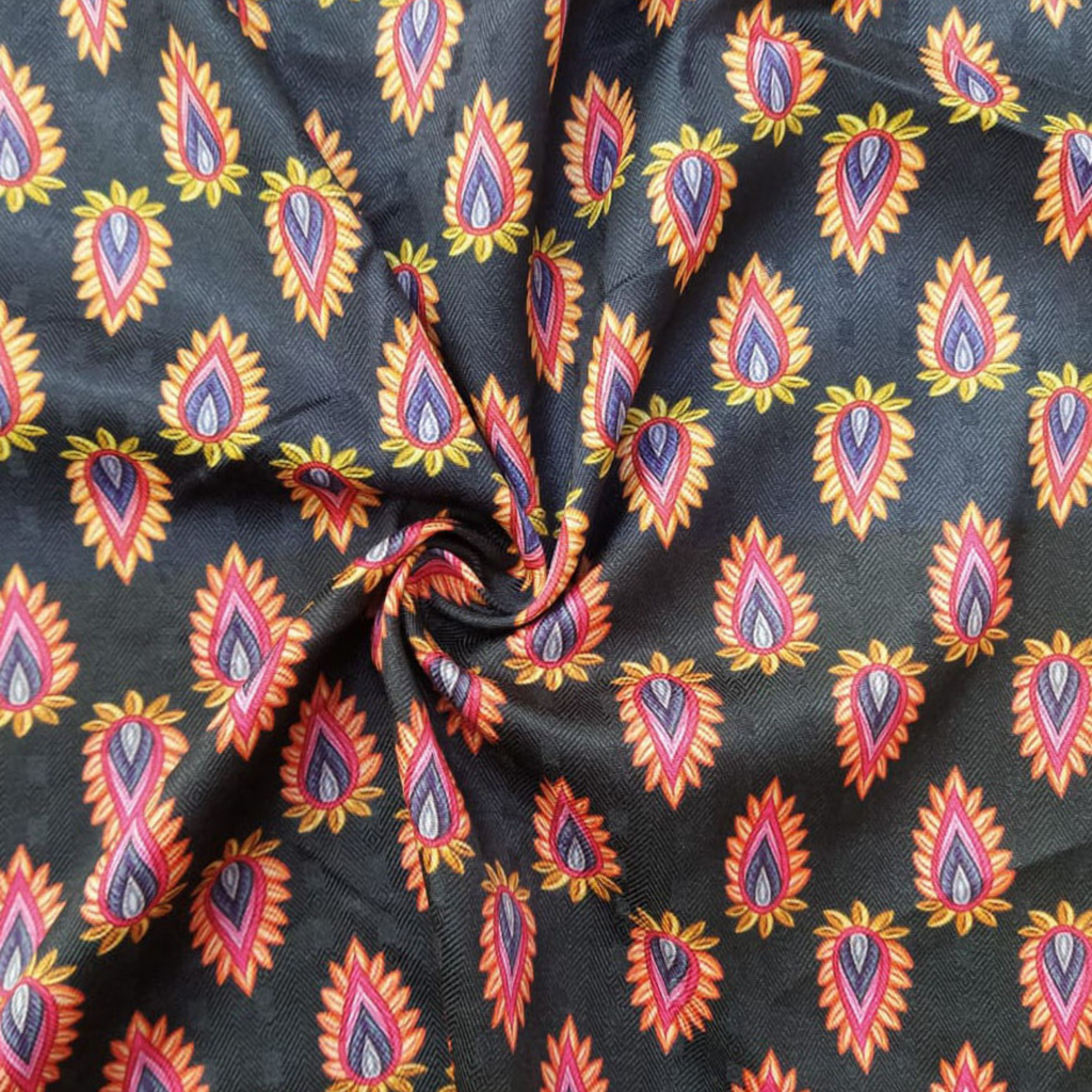 Traditional Paisley Printed Fabric Material Traditional Pashmina Black