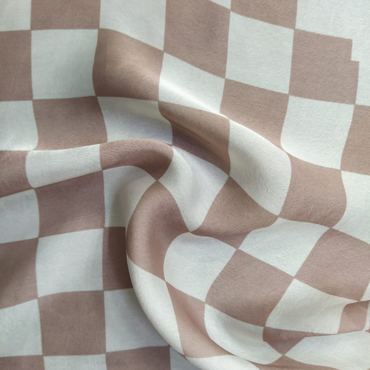 Geometric Printed Fabric Material Geometric Satin Gerogette Brown