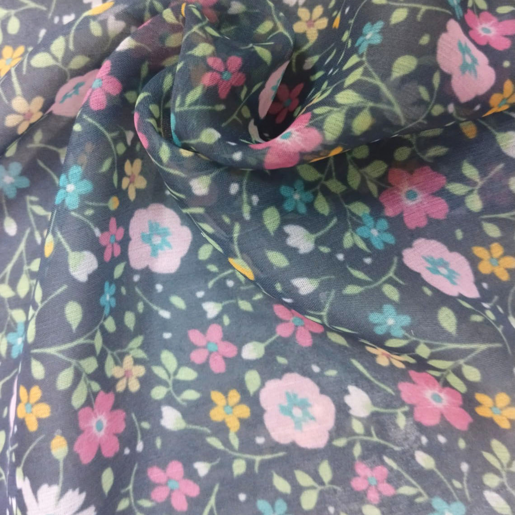 Ditsy Floral Printed Fabric Material Floral Chiffon Blue