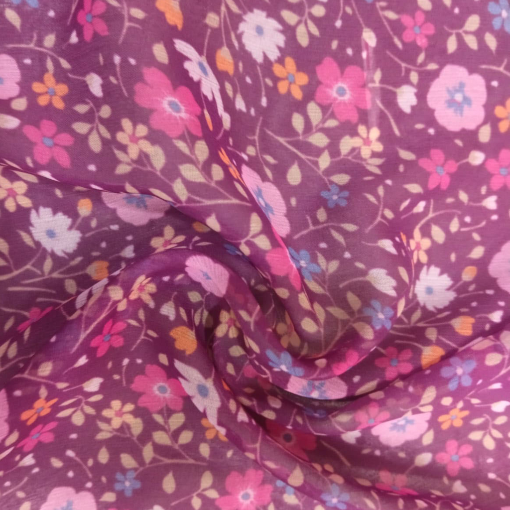 Ditsy Floral Printed Fabric Material Floral Chiffon Brown