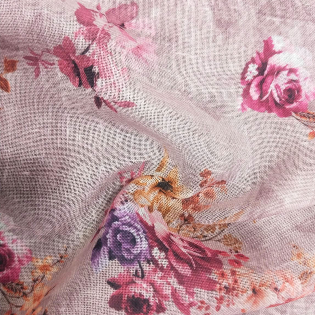 Floral Printed Fabric Material Floral Linen Pink