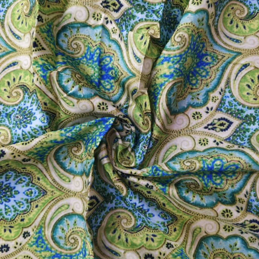 Traditional Printed Fabric Material: Traditional Satin Georgette Green