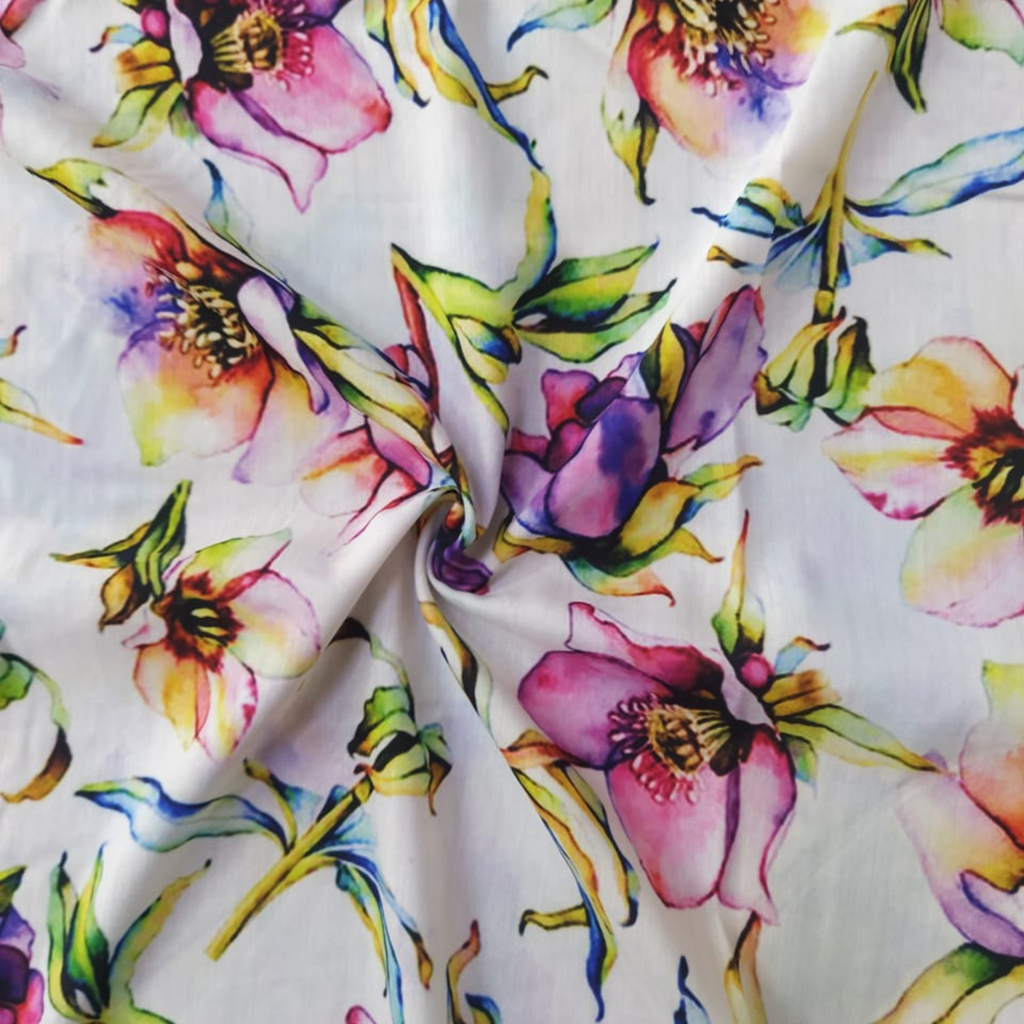 Floral Printed Fabric Material: Floral Satin Georgette White