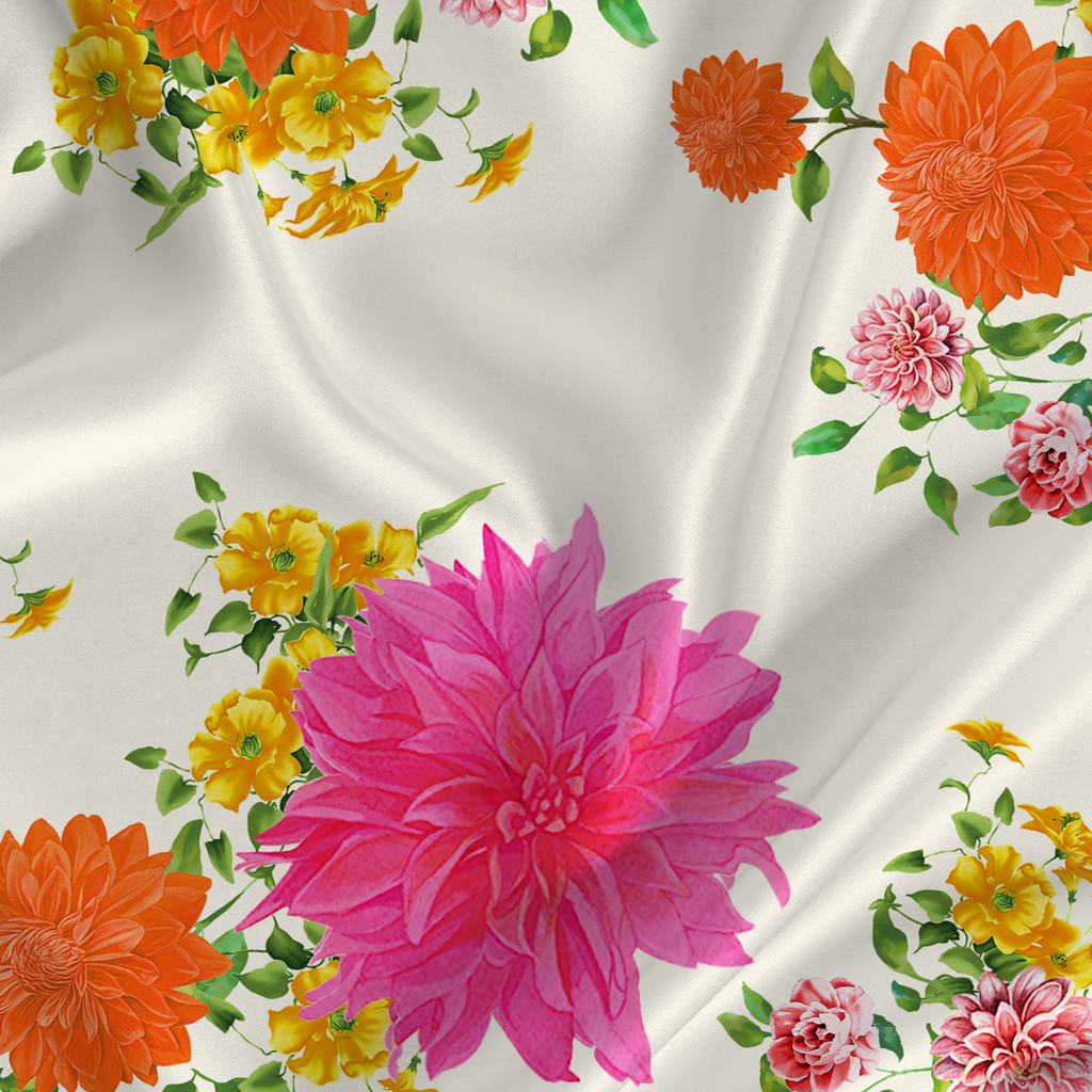 Beautiful Floral Printed Fabric Material Floral Modal Satin Orange