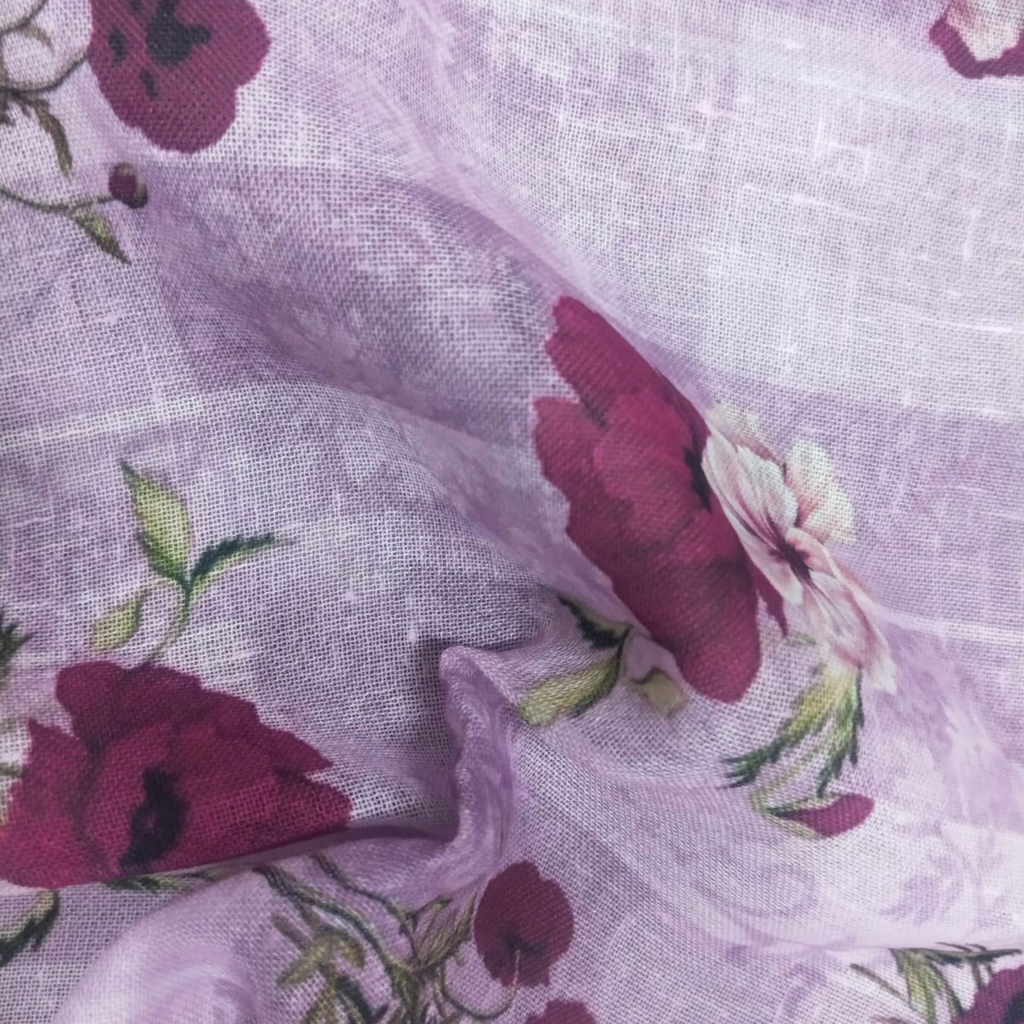 Floral Printed Fabric Material Floral Linen Green