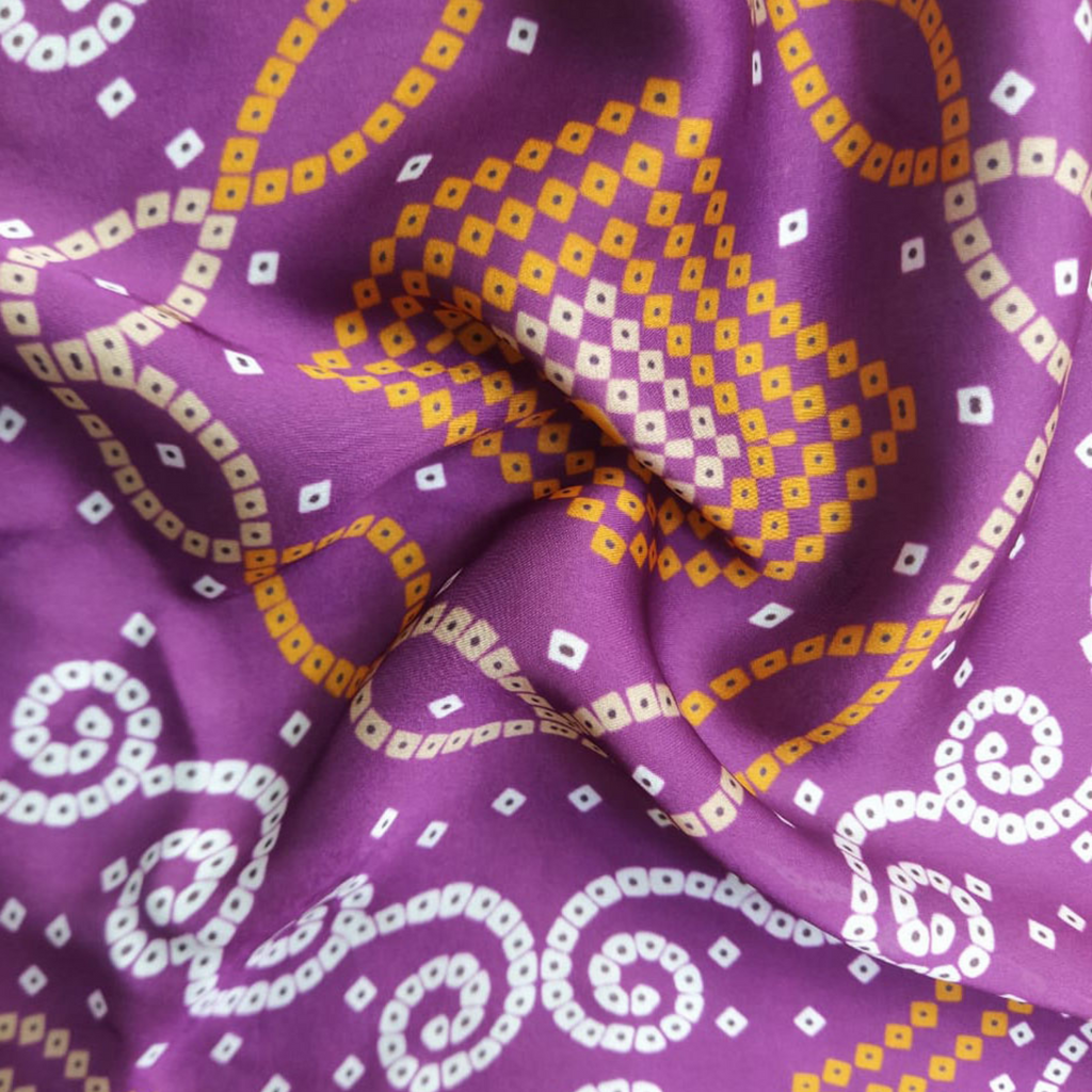 Bandhini Printed Fabric Material Bandhini Satin Gerogette Purple