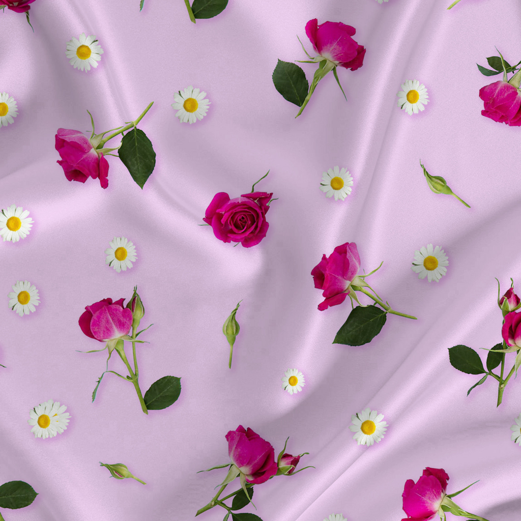 Floral Printed Fabric Material Floral Modal Satin Pink