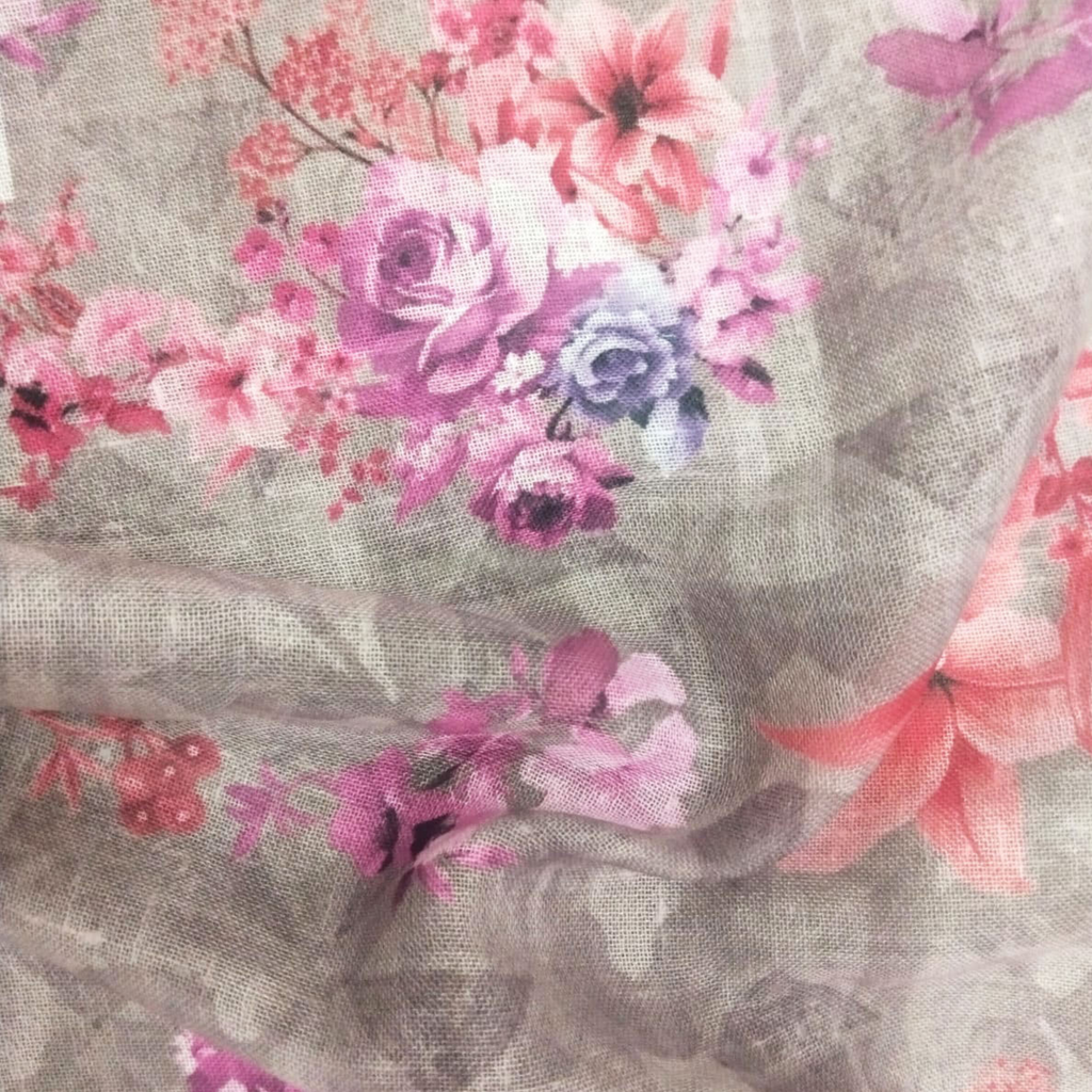 Floral Printed Fabric Material Floral Linen Green