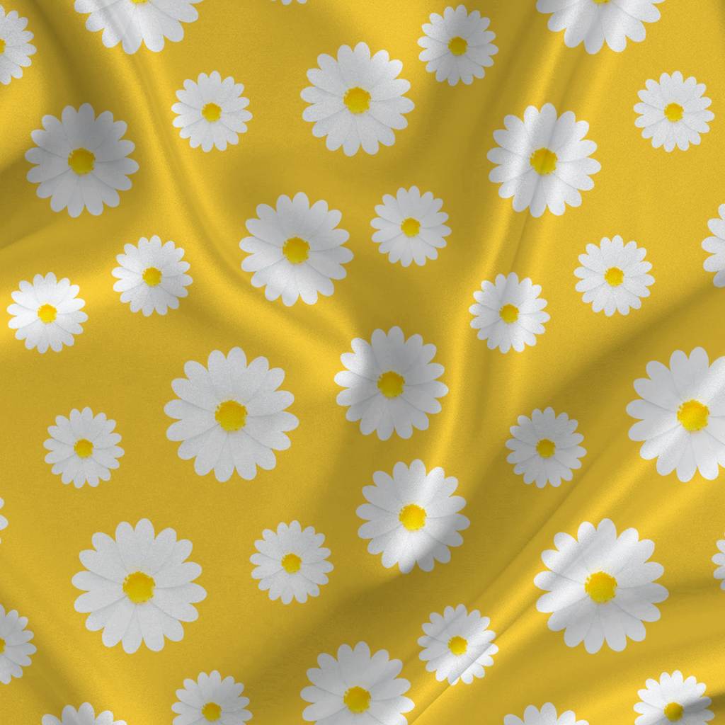 Daisy Floral Printed Fabric Material Floral Softy Satin Yellow