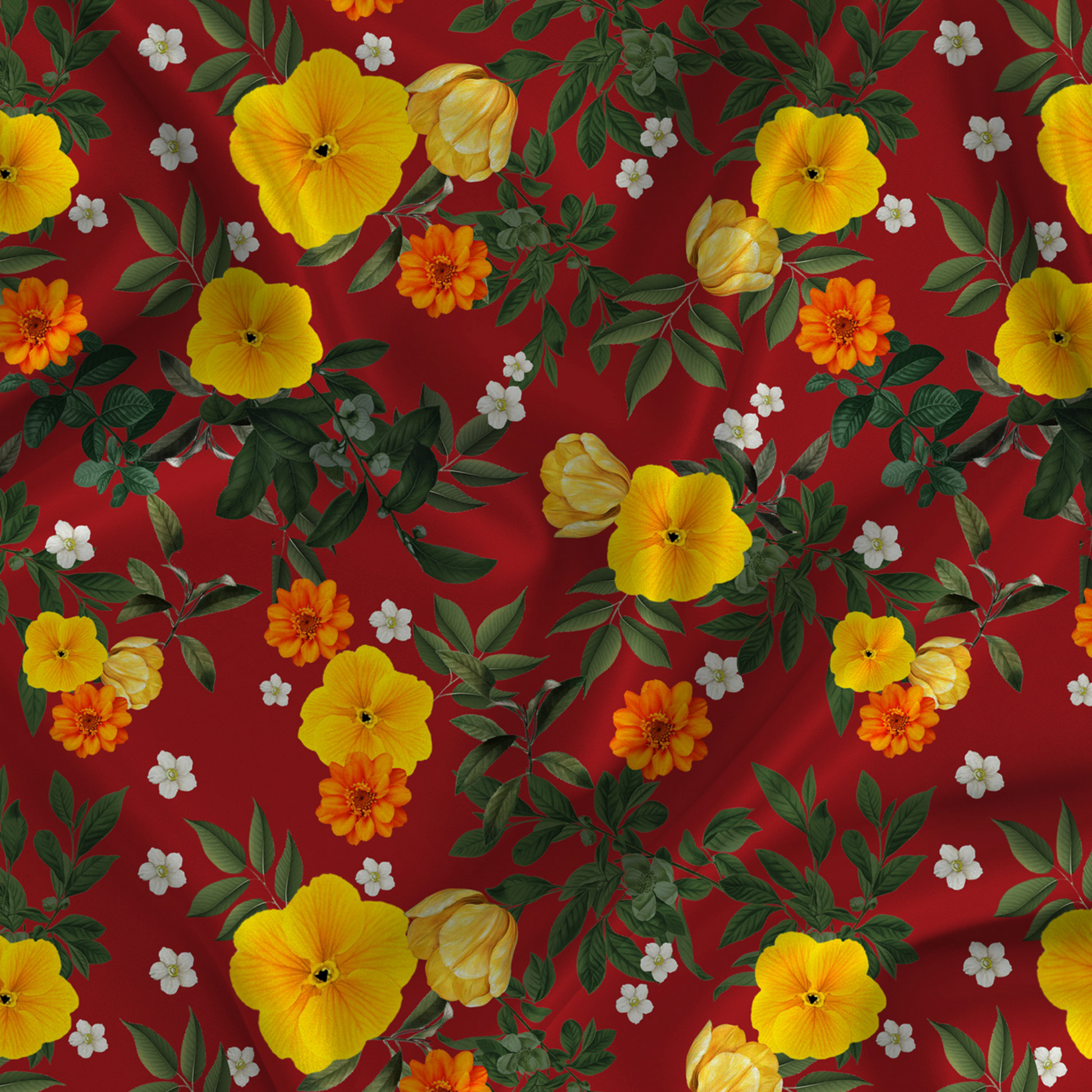 Floral Printed Fabric Material Floral Modal Satin Maroon