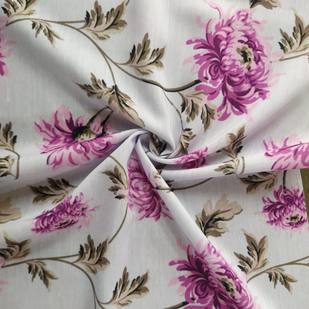 Floral Printed Fabric Material: Floral Satin Georgette Off White