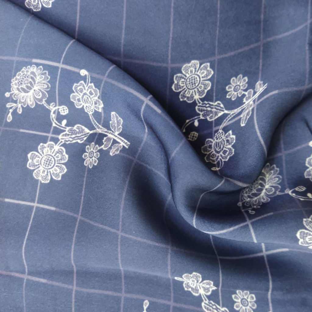 Traditional Printed Fabric Material Traditional Satin Georgette Blue