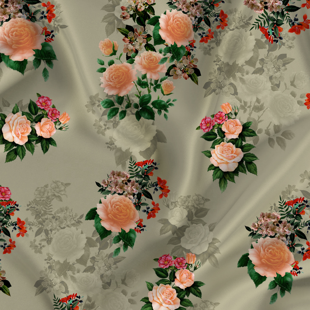 Beautiful Floral Printed Fabric Material Floral Modal Satin Grey