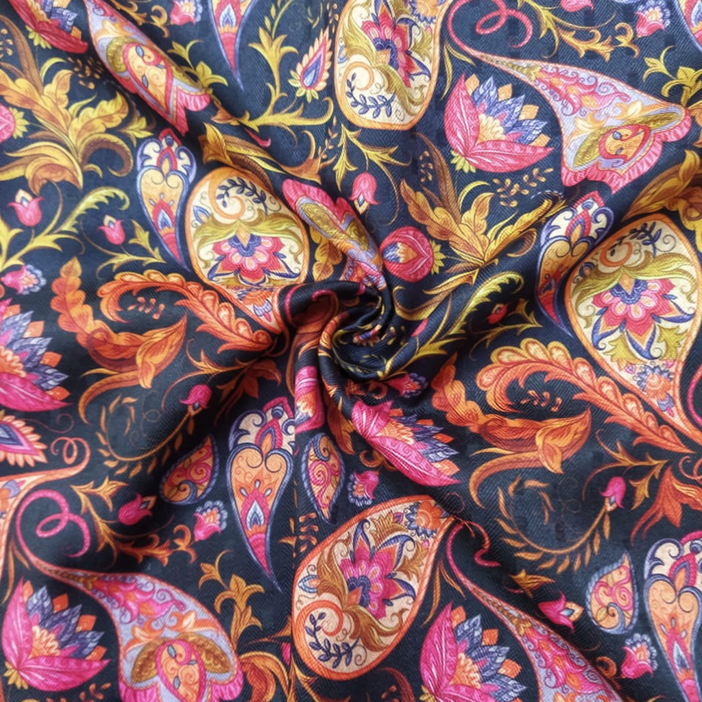 Traditional Printed Fabric Material Traditional Pashmina Black