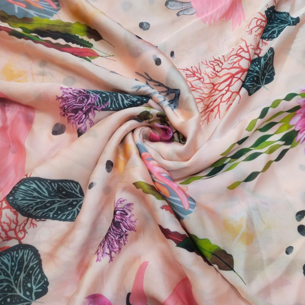 Abstract Bouquet: Satin Georgette's Floral Abstractions Paint a Tapestry of Beauty with OM Fabs' Artistry!