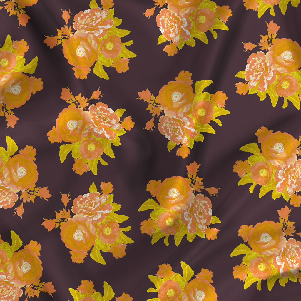 Beautiful Floral Printed Fabric Material Floral Modal Satin Brown