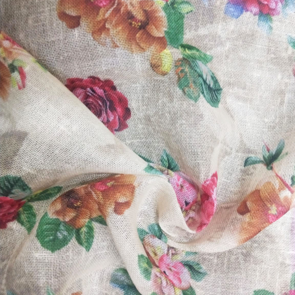 Floral Printed Fabric Material Floral Linen Pink